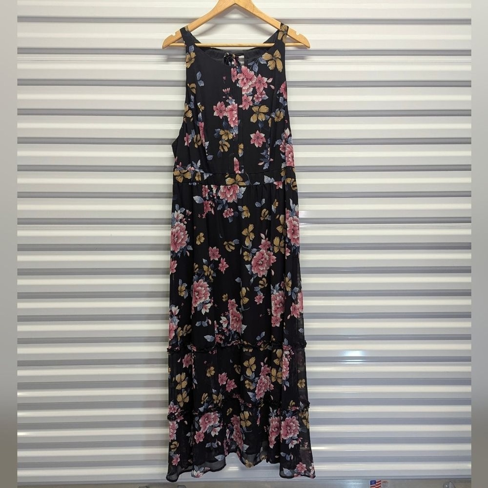 Dark Academia Boho Torrid Black Floral Georgette Maxi Dress Cottagecore Plus 3X